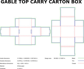Gable Top Carry Carton Box Design Template Diagram Specifications