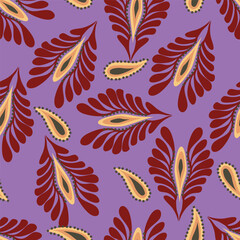 Trendy floral seamless pattern. Simple red and beige daisy. Spring flower template for packaging, postcards, textile printing, wallpaper. Hand drawn illustration isolated on white background