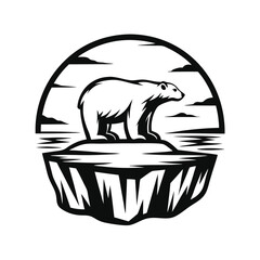 Monochrome Polar Bear Standing Atop Iceberg with Circle Design Stock