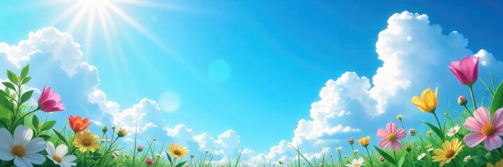 A vibrant summer scene featuring a cloudless blue sky and bright sunshine Perfect for travel, vacation, or weather-related projects Ideal for backgrounds and design elements , vibrant, color, clear