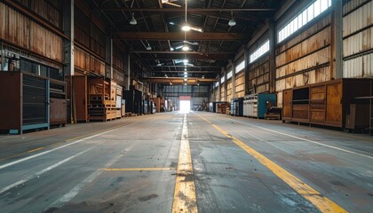 Rustic Furniture in an Industrial Warehouse with Ambient Lighting