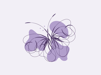 Abstract Purple Butterfly Illustration with Swirls and Stars