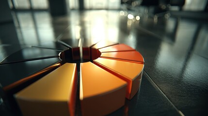 Abstract 3D Pie Chart Data Visualization Orange and Black Segments on Glossy Surface