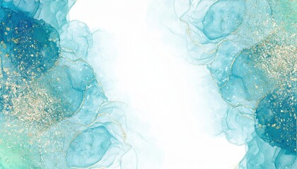 turquoise and navy alcohol ink wave with gold glitter accents on white background for elegant branding, wedding invite, web banner, or luxury print design

