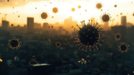 Obraz premium Virus forms in the air, covid, health risk and pandemic visual metaphor. 