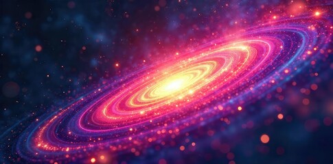 Obraz premium Abstract swirling energy radiating outwards, vibrant colors depicting electromagnetic waves in space Perfect for science, technology, and energy concepts , cosmic, sun