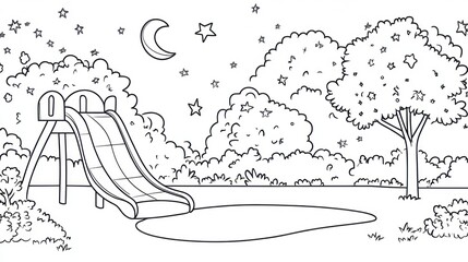 Obraz premium Night playground, black and white drawing, kids play