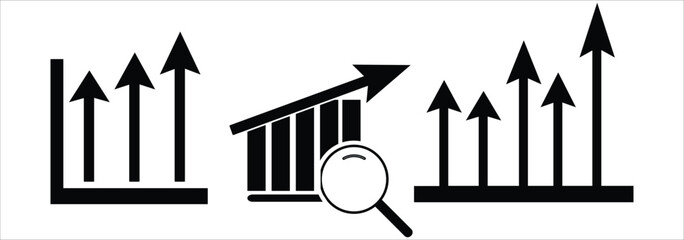 Growing bar icon set. Business graphs and charts icons. Statistics and analytics vector icon. Statistic and data, charts diagrams, money, down or up arrow. Vector EPS 10