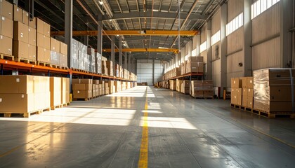 Obraz premium Sprawling Cargo Warehouse with Barcode Scanners in Bright Sunlight
