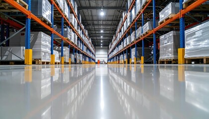Sprawling Chemical Storage Warehouse with Pallet Racking and Reflective Floor