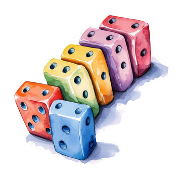 recommend clip art: watercolor of Set Of Dominoes Lined Up In A Chain, vector high quality, isolated on a white background.