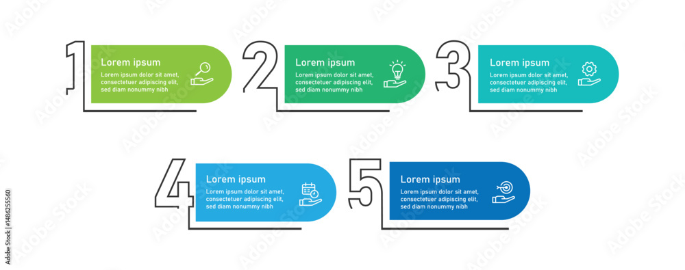 Fototapete 5 step concept infographic template vector element. banner template presentation with line number an