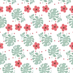 Fotobehang Tropische Bladeren seamless background with flowers  © Pattern.dreamshop