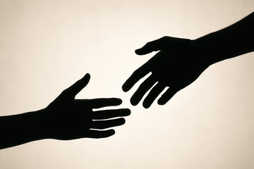 Silhouette of Two Hands Reaching Towards Each Other Symbolizing Connection Unity and Hope Against Light Background