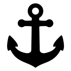 Black silhouette of a classic anchor on a white background image