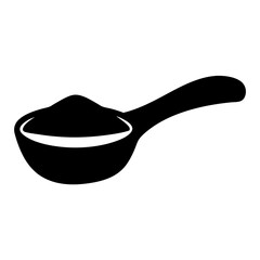Simple black and white illustration of a spoon filled with material