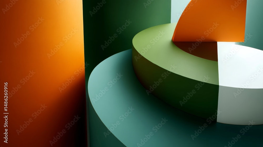 Poster colorful overlapping shapes create a powerful visual experience, blending green and orange against a