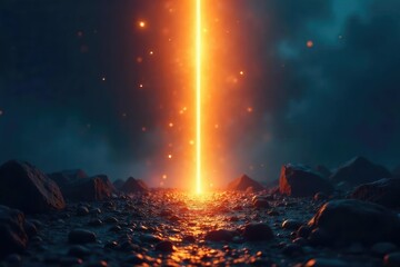 A single, brilliant beam of light pierces the darkness, illuminating a path forward, symbolizing hope and innovation; a concept of visionary light , glow, vision