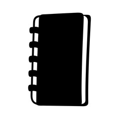 A black silhouette of a spiral bound notebook on white background