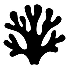 A simple black silhouette of a sea coral branch on white background