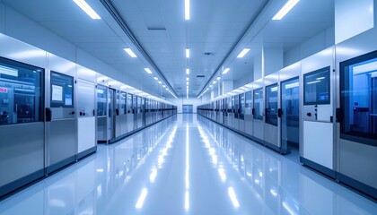 Fototapeta premium Sterile and Cold Storage Area with Barcode Scanners and Ambient Lighting