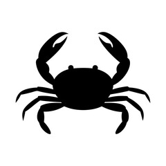 Silhouette of a crab with claws raised against a white background