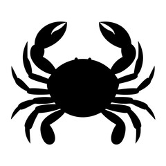 Black silhouette illustration of a crab on a white background, simple design
