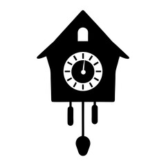 Simple Black and White Silhouette of a Cuckoo Clock with Pendulum