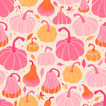 Cute hand drawn pumpkin seamless pattern, hand drawn pumpkins - great as Thanksgiving background, textiles, banners, wallpapers, wrapping - vector design