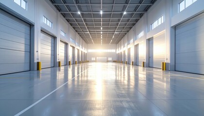 Fototapeta premium Bright and Empty Sterile Fulfillment Center with Loading Docks