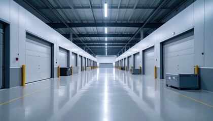 Obraz premium Sterile Warehouse Space with Packing Stations at Dusk Without People