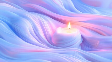 A glowing candle against a soft gradient background with copy space for text, White candle with flame.