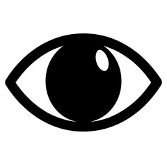 A simple black and white eye illustration focusing on vision and sight