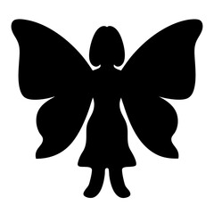 Silhouette of a young fairy in a dress with large butterfly wings