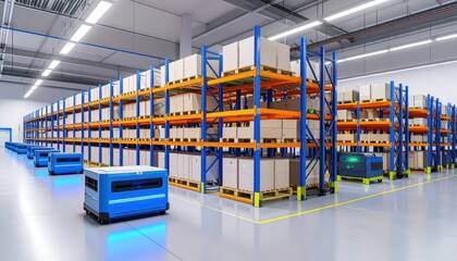Modern Warehouse with Robotic Pickers and Sterile Environment