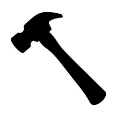 Silhouette image of a classic claw hammer on a plain white background