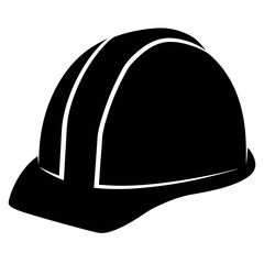 A black and white stylized vector illustration of a construction helmet