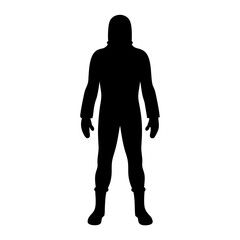 Obraz premium Full body silhouette of person in protective gear standing on white