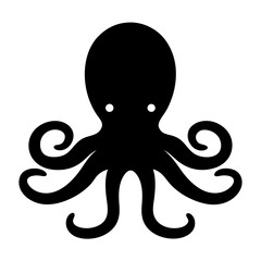 Striking black silhouette of an octopus with curling tentacles on white backdrop