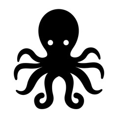 Stylized Black Octopus with Simple Eye Shapes on White Background Design