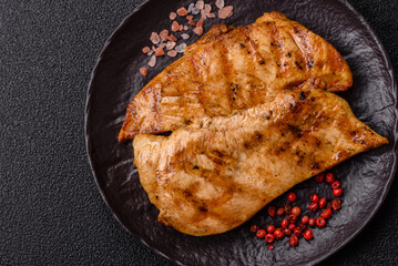 Chicken breast, grilled fillet, meat meal on a plate