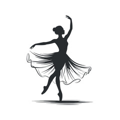 Elegant Silhouette of a Ballerina in a Flowing Tulle Skirt Dancing Gracefully