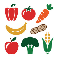 Collection of Simple Flat Vegetable and Fruit Icons for Healthy Eating Concepts