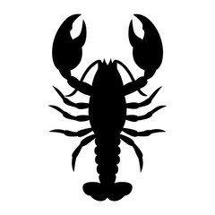 Elegant Black Silhouette of a Lobster, Posing with Pride on White