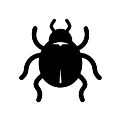Minimalist vector art of a black beetle with six legs and antennae
