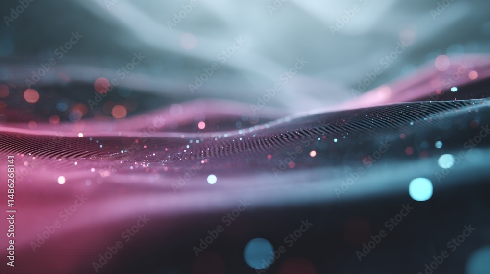 Poster electrifying waves of neon data flow gracefully across a dark background, showcasing shades of blue 