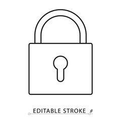 Closed padlock icon in minimal black outline style on white background. Editable stroke vector for security, privacy, protection, access restriction or safe system. Concept: locked access.