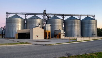 Vast Grain Silo Interior with Loading Docks at Dawn Without People