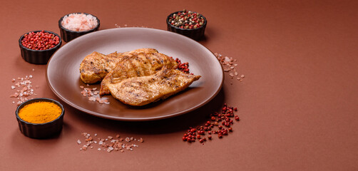 Chicken breast, grilled fillet, meat meal on a plate
