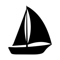 Silhouette of a sailboat with two sails on a sunny white background